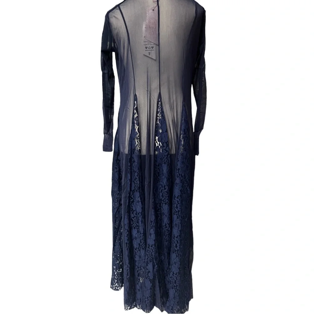 NWT We are HAH Mama C Dress Night Navy Lace Sheer Panel Maxi Dress - Picture 4 of 14